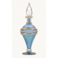 Blue with Gold Rings Egyptian Blown Pyrex Glass Perfume Bottle Made in Egypt New   